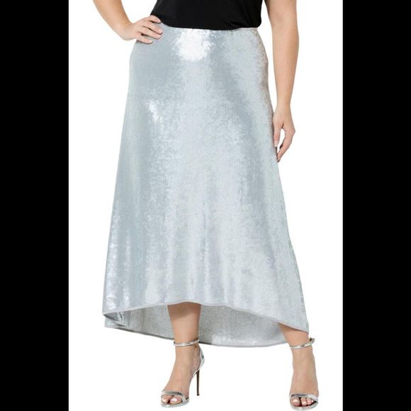 C Wonder Women's Flared Hi-Low Sequined Skirt Antique Silver - Regular - Picture 1 of 1